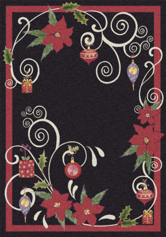 Holiday Poinsettia Scroll Rug